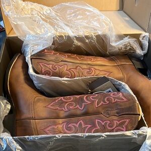 Ariat Brown Boots with Pink Embroidery